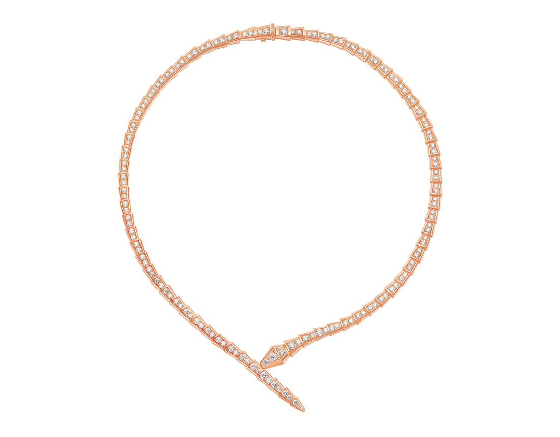 Snake-Scale Necklace, Rose Gold Tone, Stone-Set