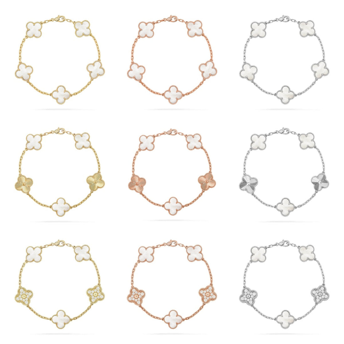 Quatrefoil 5 Motifs Bracelet, White Mother of Pearl