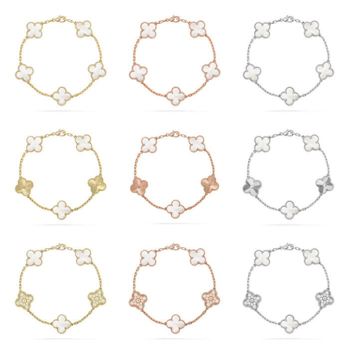 Quatrefoil 5 Motifs Bracelet, White Mother of Pearl