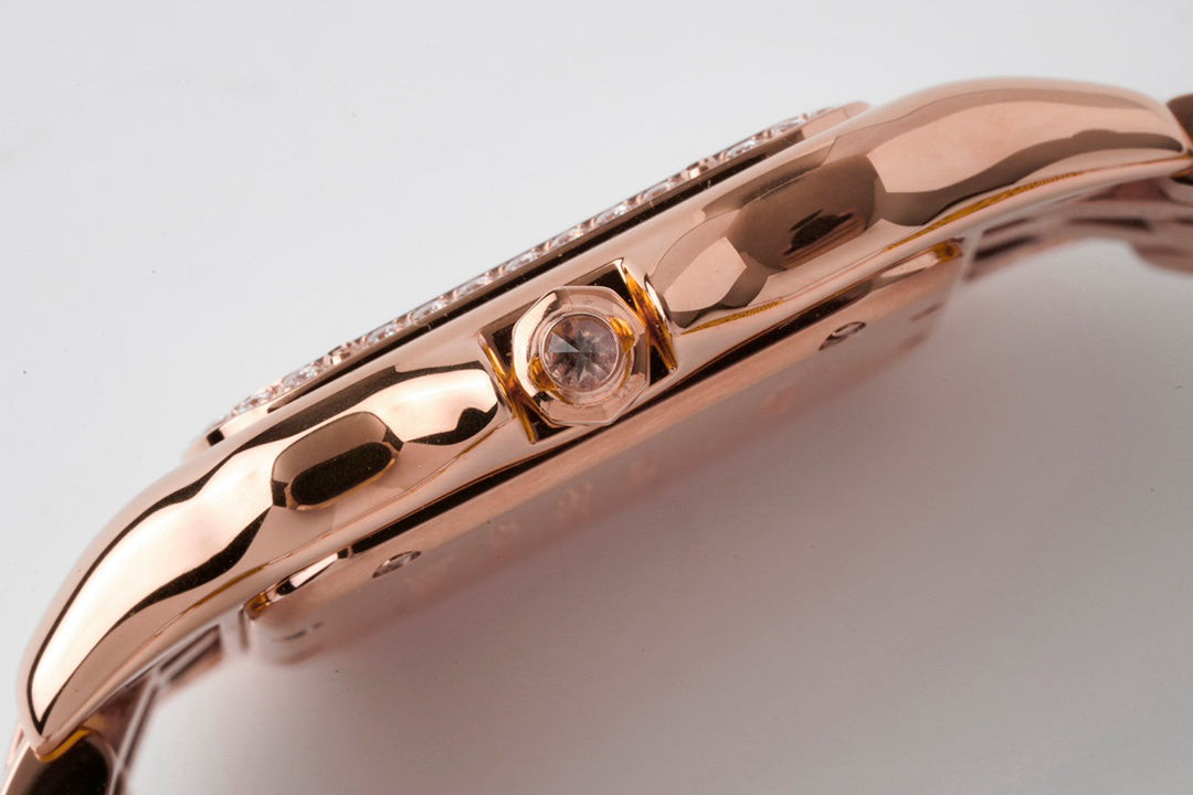 Square Link-Bracelet Watch, Rose Gold Tone, Stone-Set, Medium Model