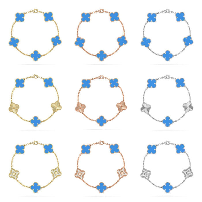 Quatrefoil 5 Motifs Bracelet, Blue Agate
