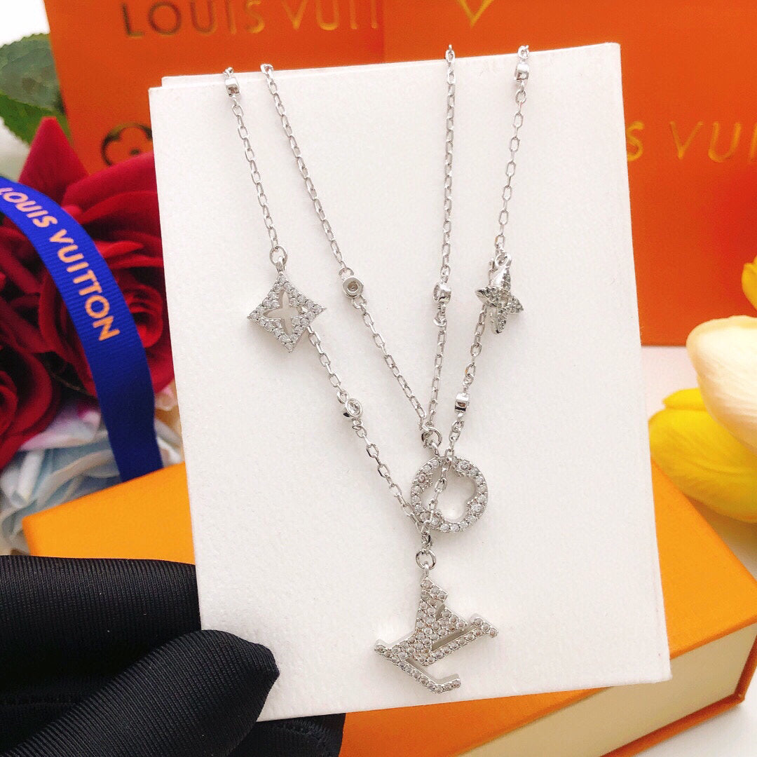 Double-Layer Chain Necklace, Silver Tone
