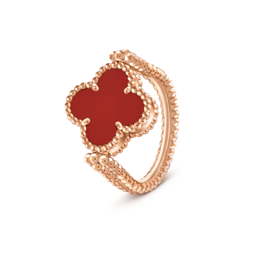 Quatrefoil Ring, Rose Gold Tone, Carnelian