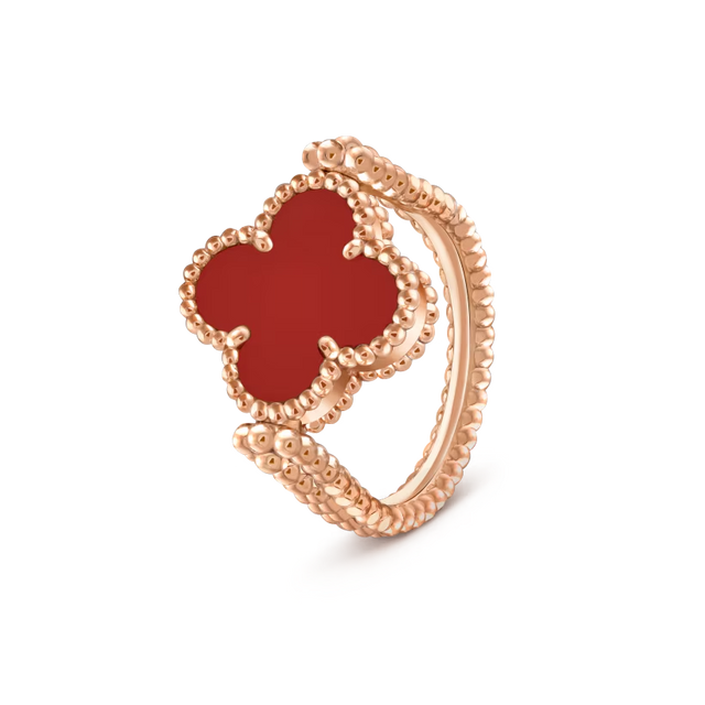 Quatrefoil Ring, Rose Gold Tone, Carnelian