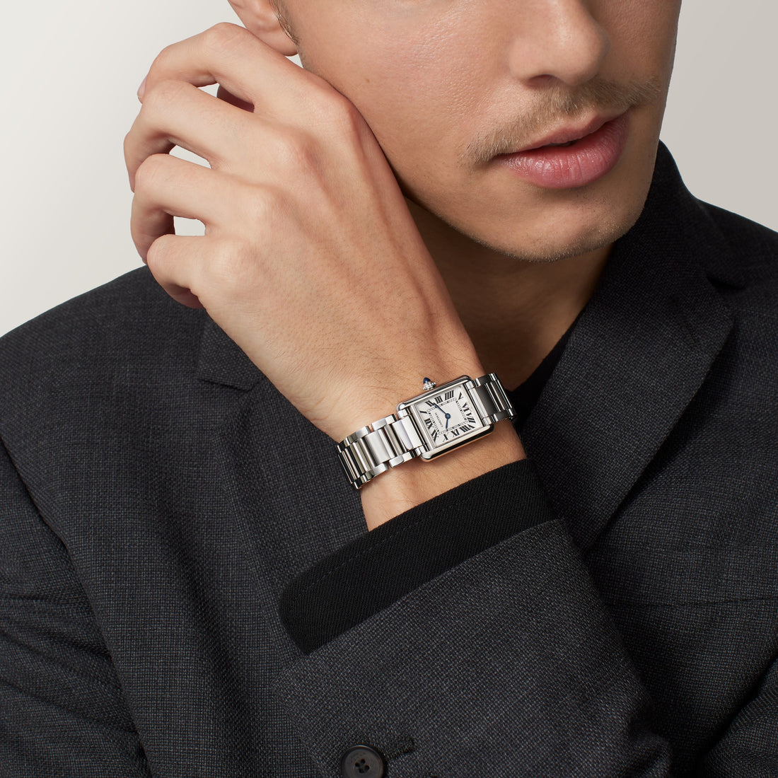 Rectangular Case Watch, White Gold Tone, White, Small Model