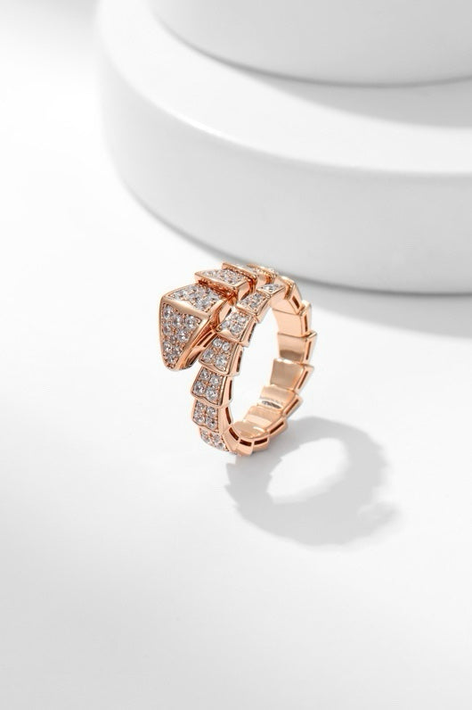 Snake-Scale Ring, Rose Gold Tone, Stone-Set