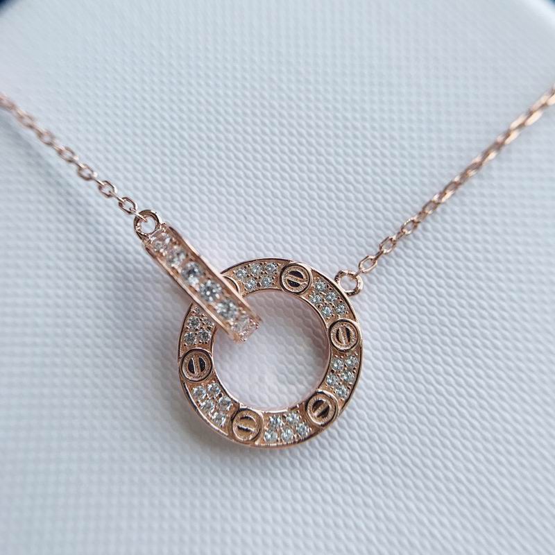 Screw-Motif Pendant Necklace, Stone-Set, Rose Gold Tone