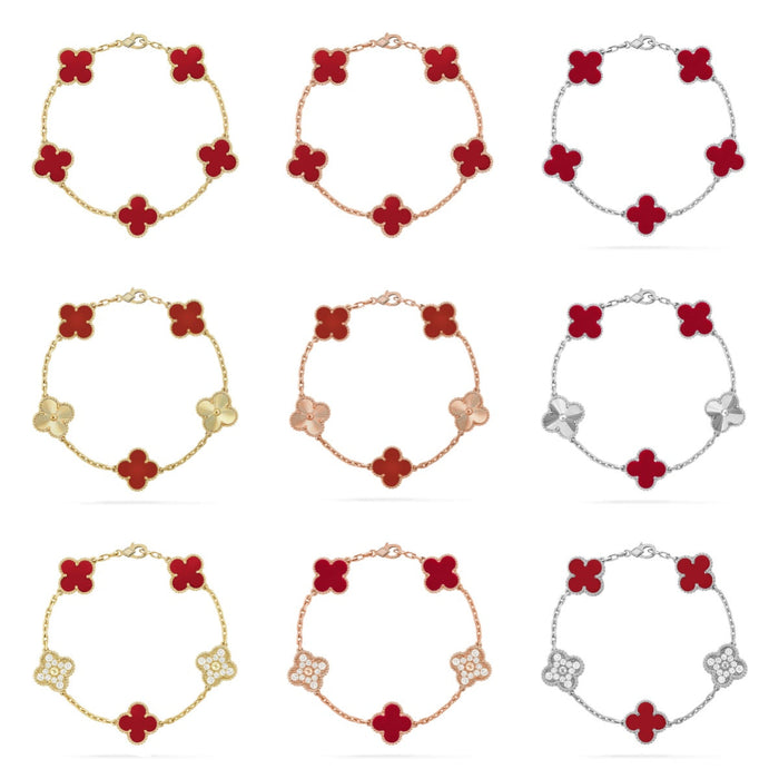Quatrefoil 5 Motifs Bracelet, Red Carnelian