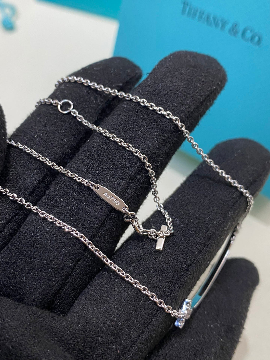 Smile Bar Pendant Necklace, White Gold Tone