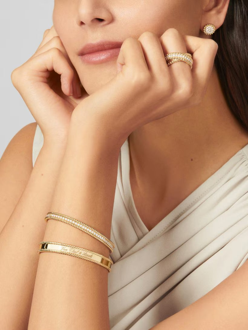 Beaded Band Ring, Stone-Set, Yellow Gold Tone