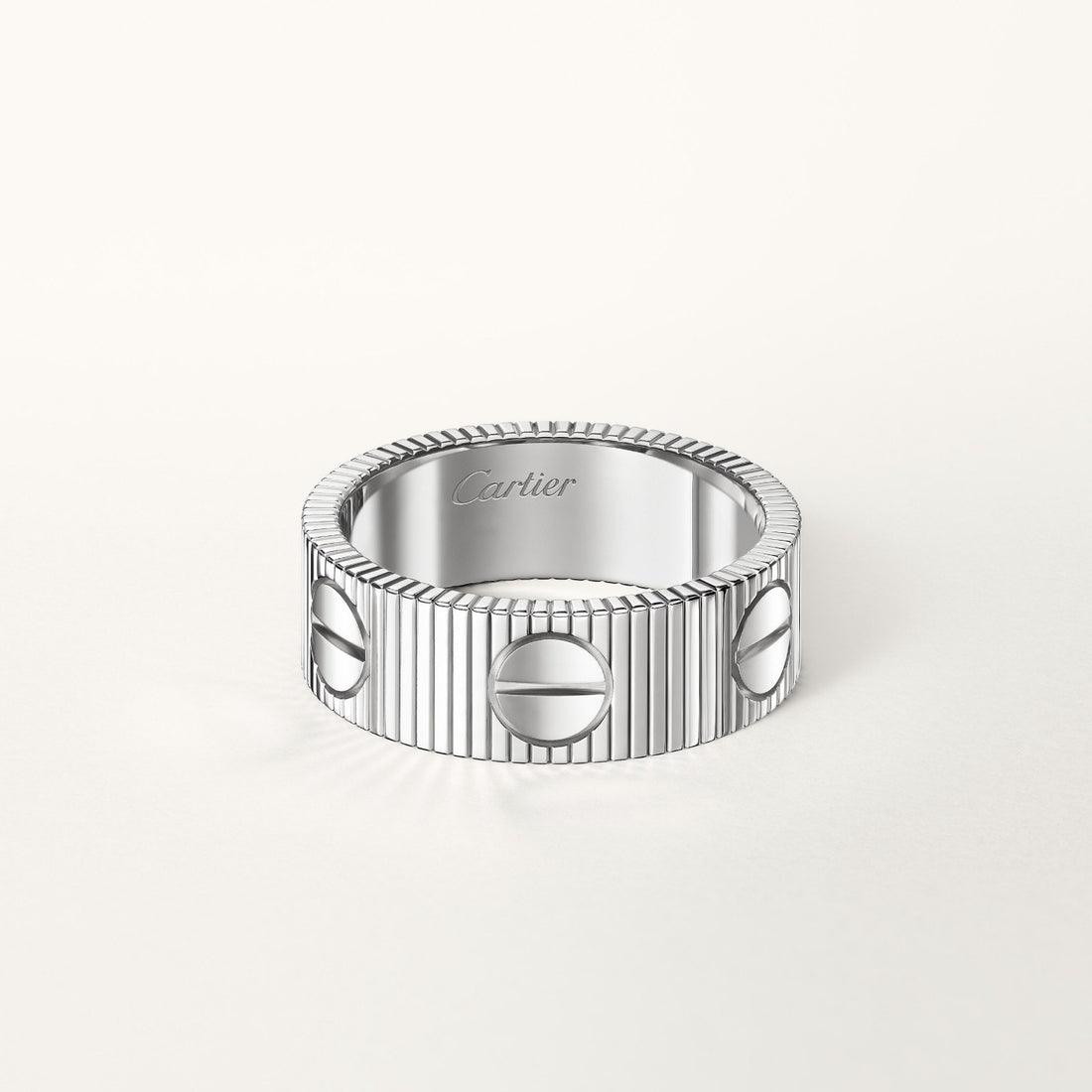 Screw-Motif Open Ring, White Gold Tone, White
