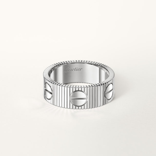Screw-Motif Open Ring, White Gold Tone, White