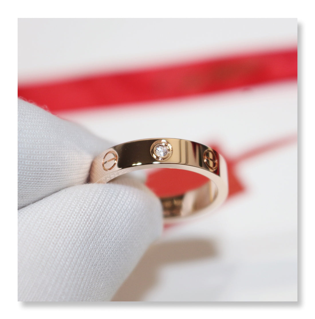 Screw-Motif Band Ring, Stone-Set, Rose Gold Tone