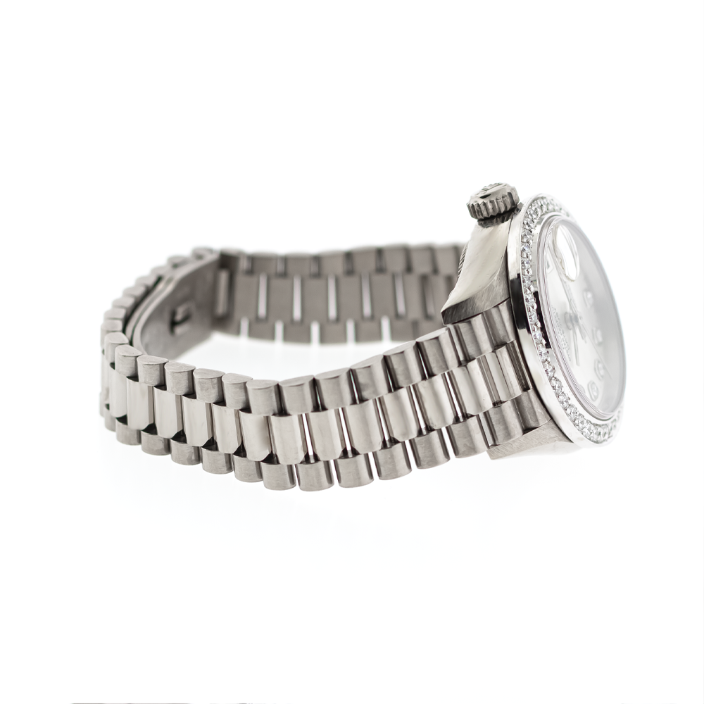 Classic Date Watch, White Gold Tone, Steel, Stone-Set, 28 mm