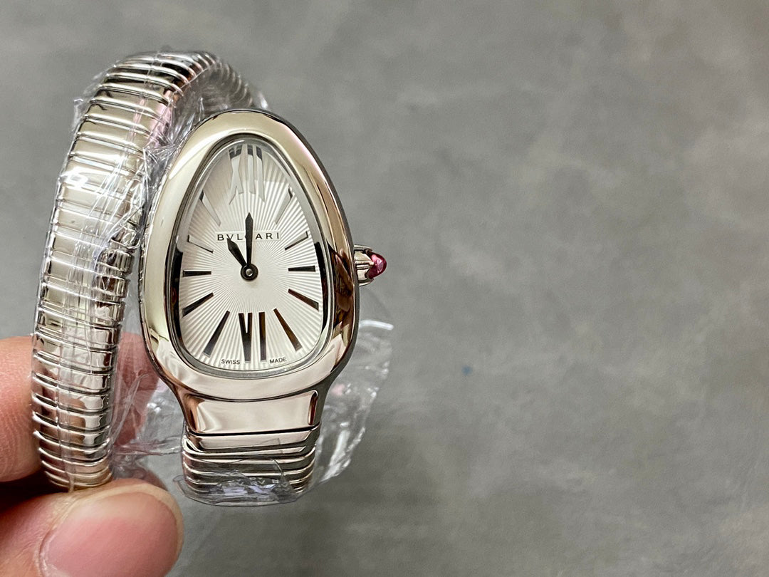 Coiled Band Watch, White Gold Tone, White, 35 mm, Size S