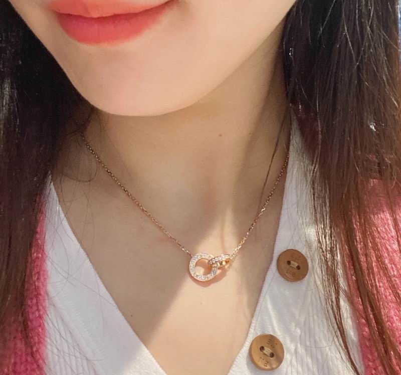 Screw-Motif Pendant Necklace, Stone-Set, Rose Gold Tone