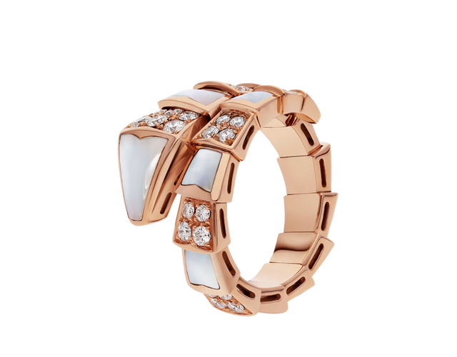 Snake-Scale Ring, Rose Gold Tone, Stone-Set, Mother-of-Pearl
