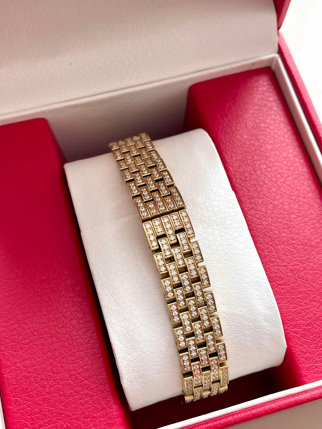 Square Link-Bracelet Watch, Yellow Gold Tone, Stone-Set, Small Model