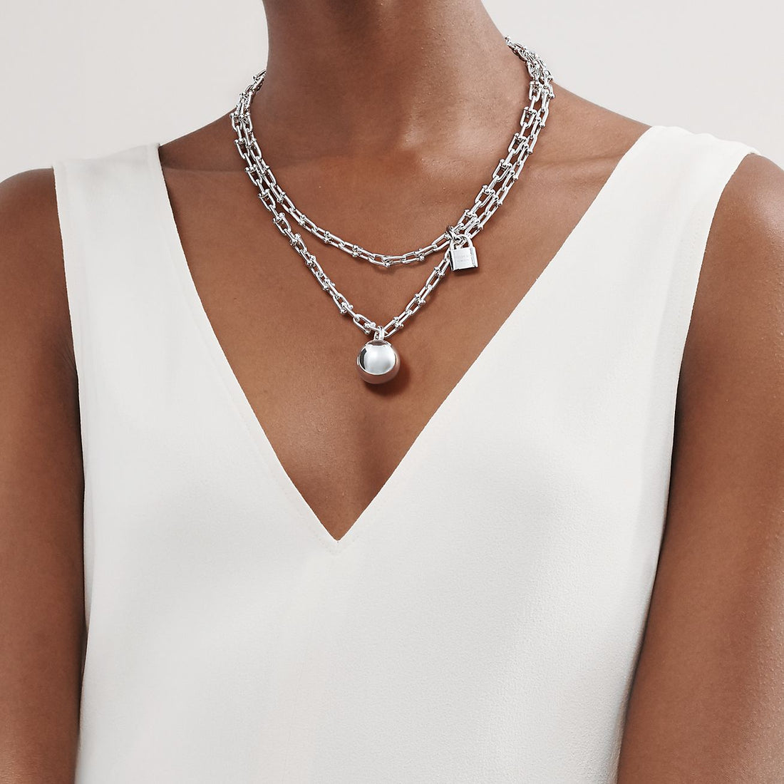 Link Chain Necklace, White Gold Tone, White