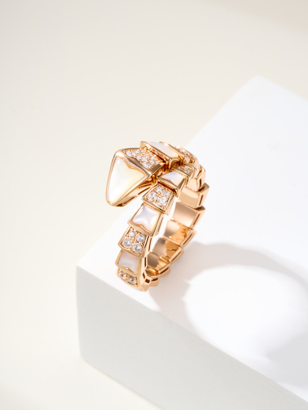 Snake-Scale Ring, Rose Gold Tone, Stone-Set, Mother-of-Pearl