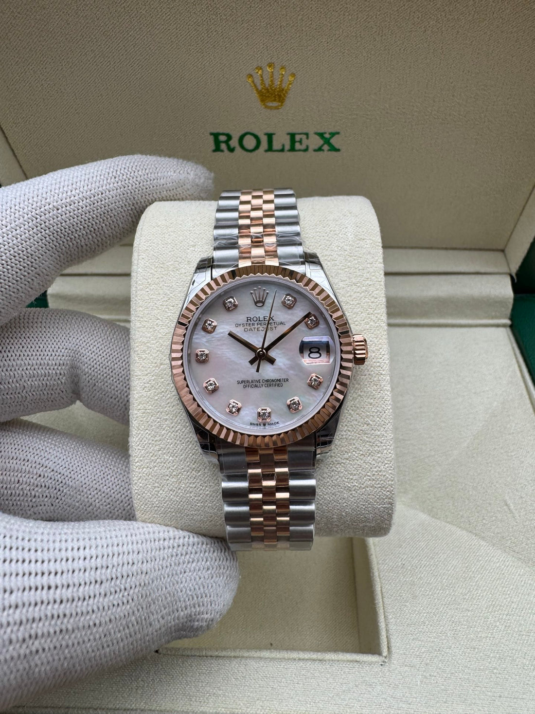 Classic Date Watch, Rose Gold Tone, Steel, 28 mm