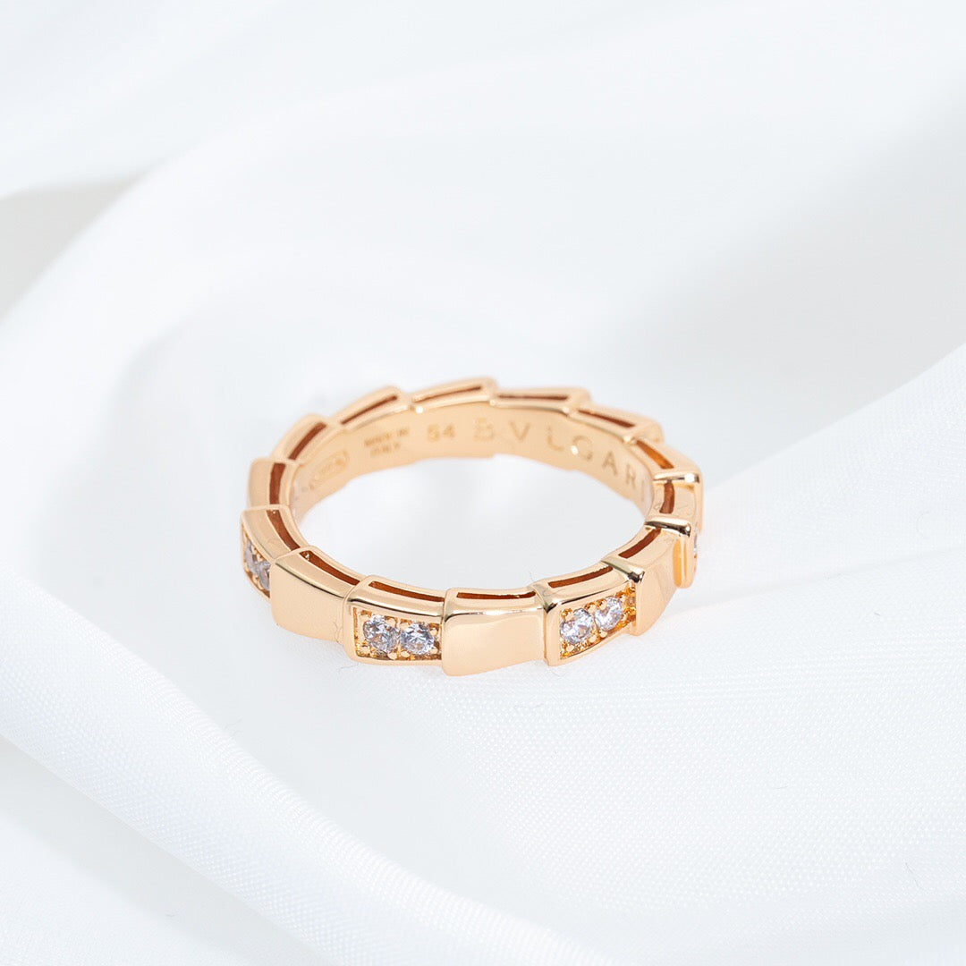 Snake-Scale Ring, Rose Gold Tone, Stone-Set