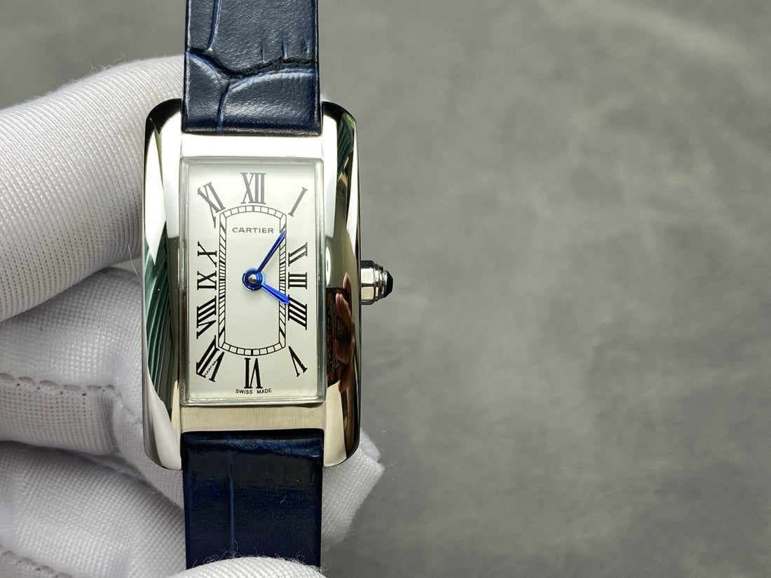 Rectangular Case Watch, White Gold Tone, White, Large Model
