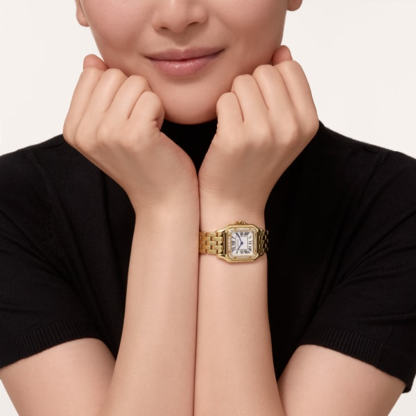 Square Link-Bracelet Watch, Yellow Gold Tone, Stone-Set, Medium Model
