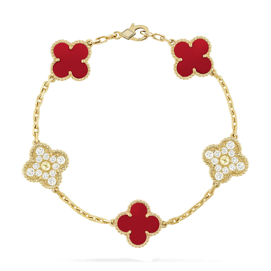 Quatrefoil 5 Motifs Bracelet, Red Carnelian