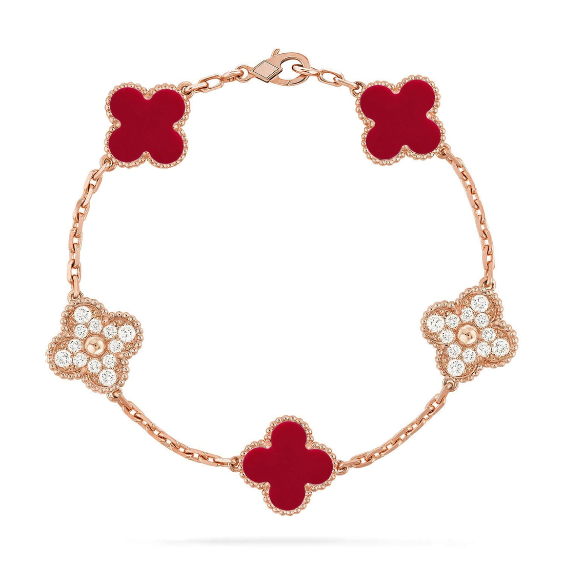 Quatrefoil 5 Motifs Bracelet, Red Carnelian
