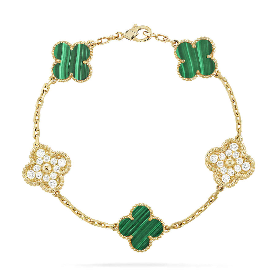 Quatrefoil 5 Motifs Bracelet, Malachite