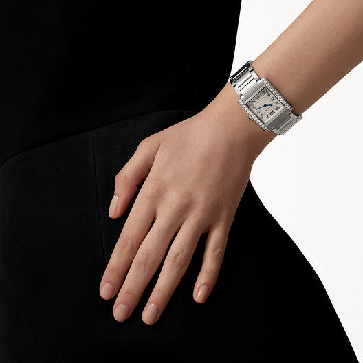Rectangular Case Watch, White Gold Tone, Stone-Set, White, Medium Model