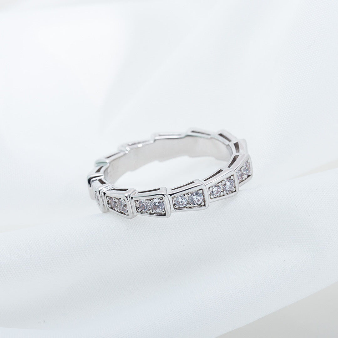 Snake-Scale Ring, White Gold Tone, Stone-Set