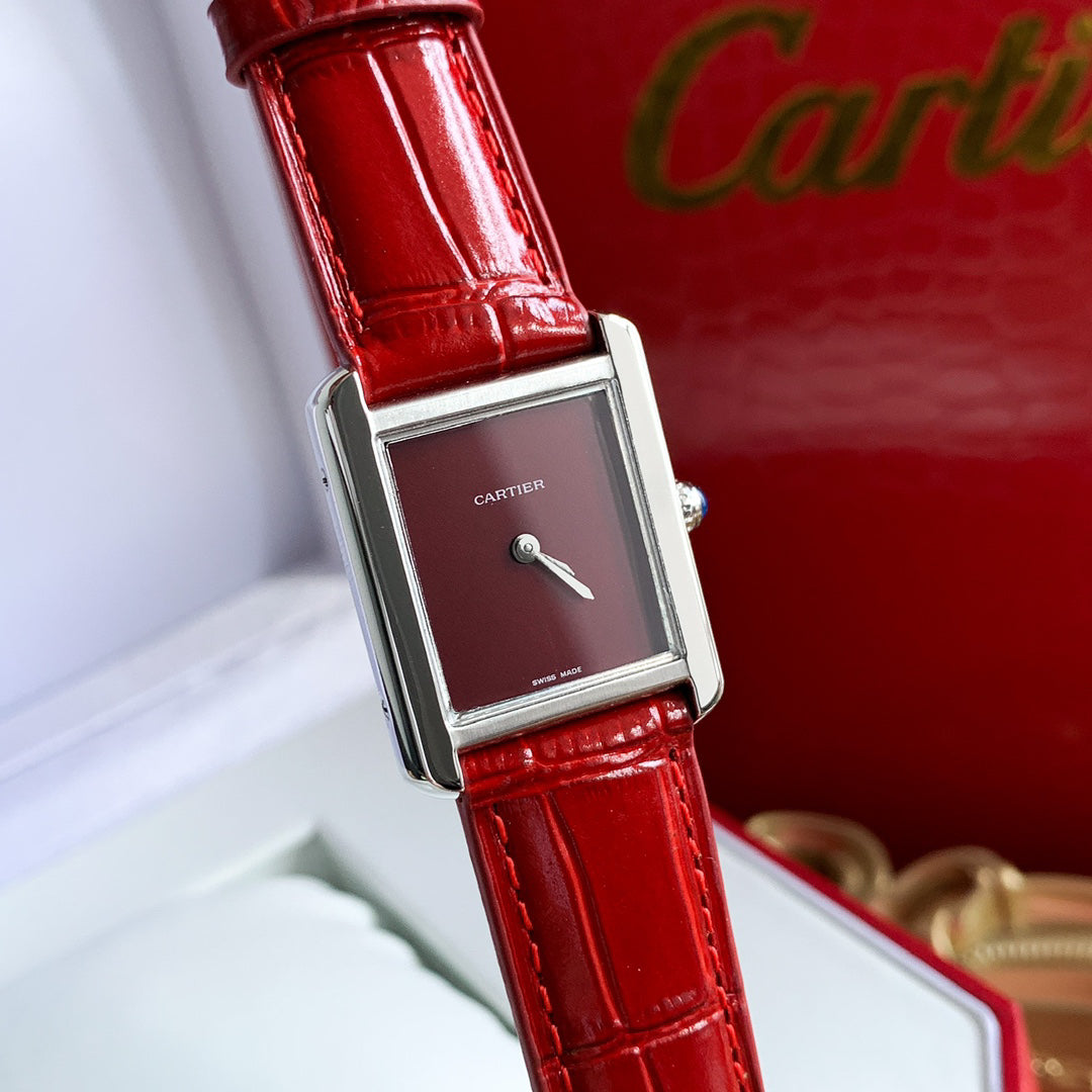 Rectangular Case Watch, White Gold Tone, White, Large Model
