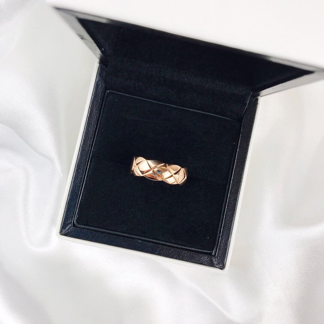 Quilted Pattern Ring, Rose Gold Tone