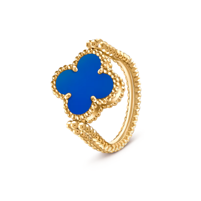 Quatrefoil Ring, Yellow Gold Tone, Agate