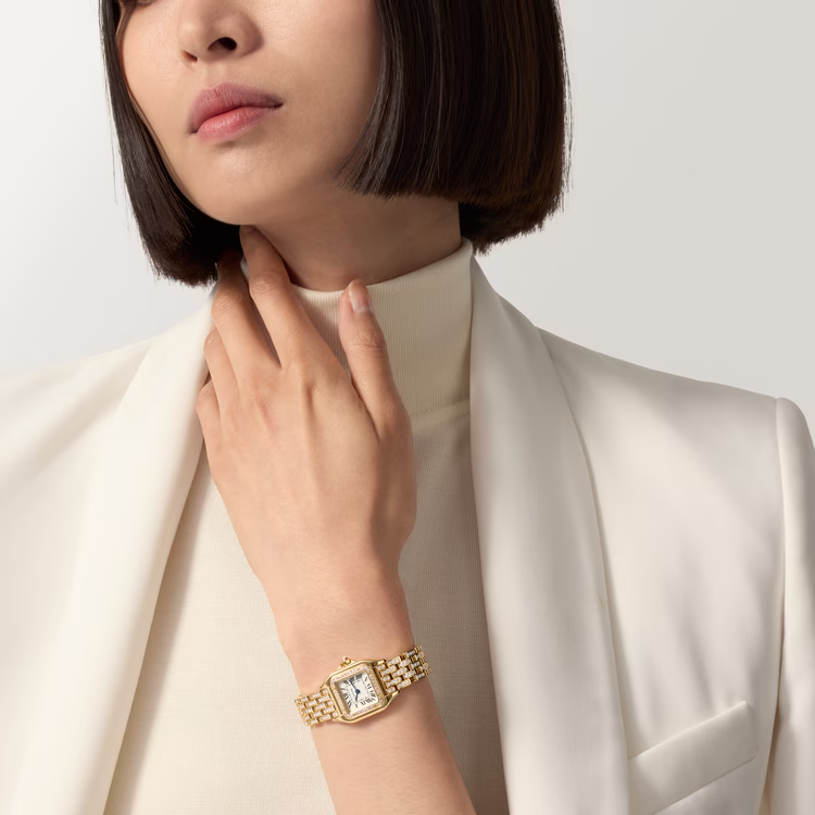 Square Link-Bracelet Watch, Yellow Gold Tone, Stone-Set, Small Model