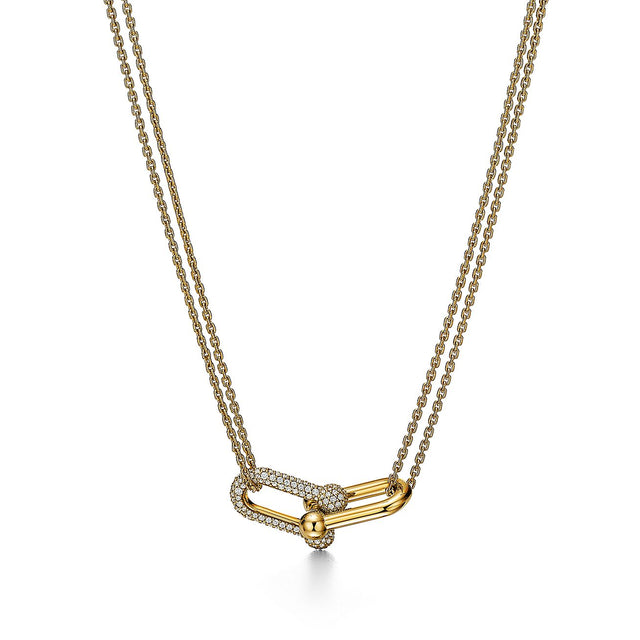 Link Pendant Necklace, Yellow Gold Tone, Stone-Set