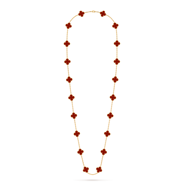 Quatrefoil Long Necklace, 20 Motifs, Rose Gold Tone, Malachite