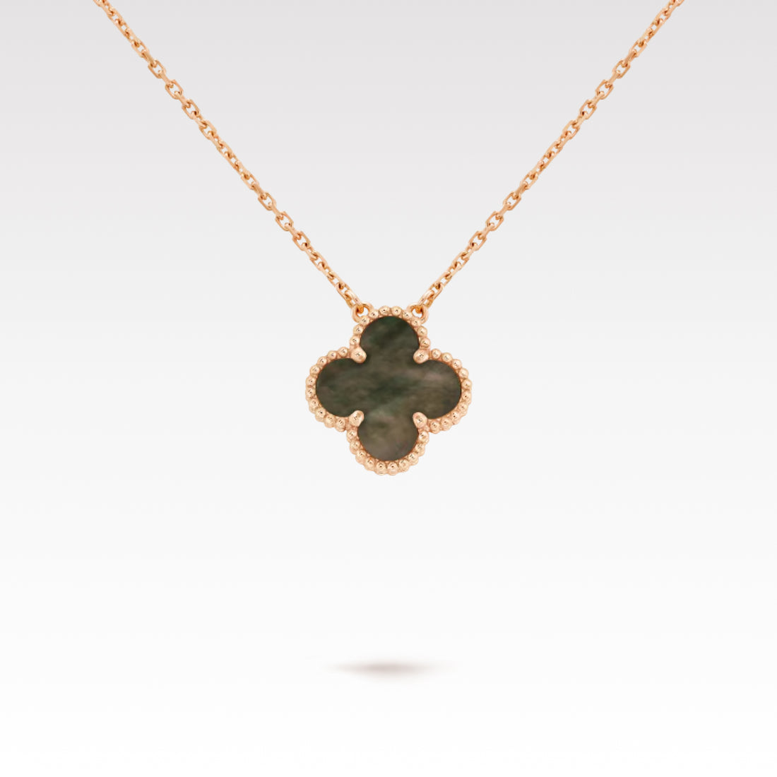 Quatrefoil Pendant Necklace, Yellow Gold Tone, Onyx
