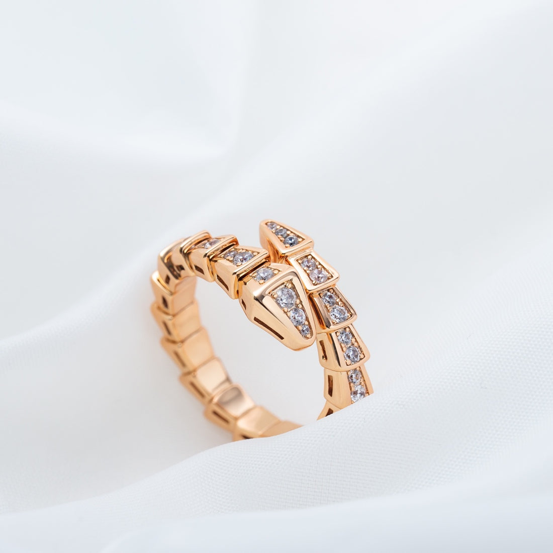 Snake-Scale Ring, Rose Gold Tone, Stone-Set