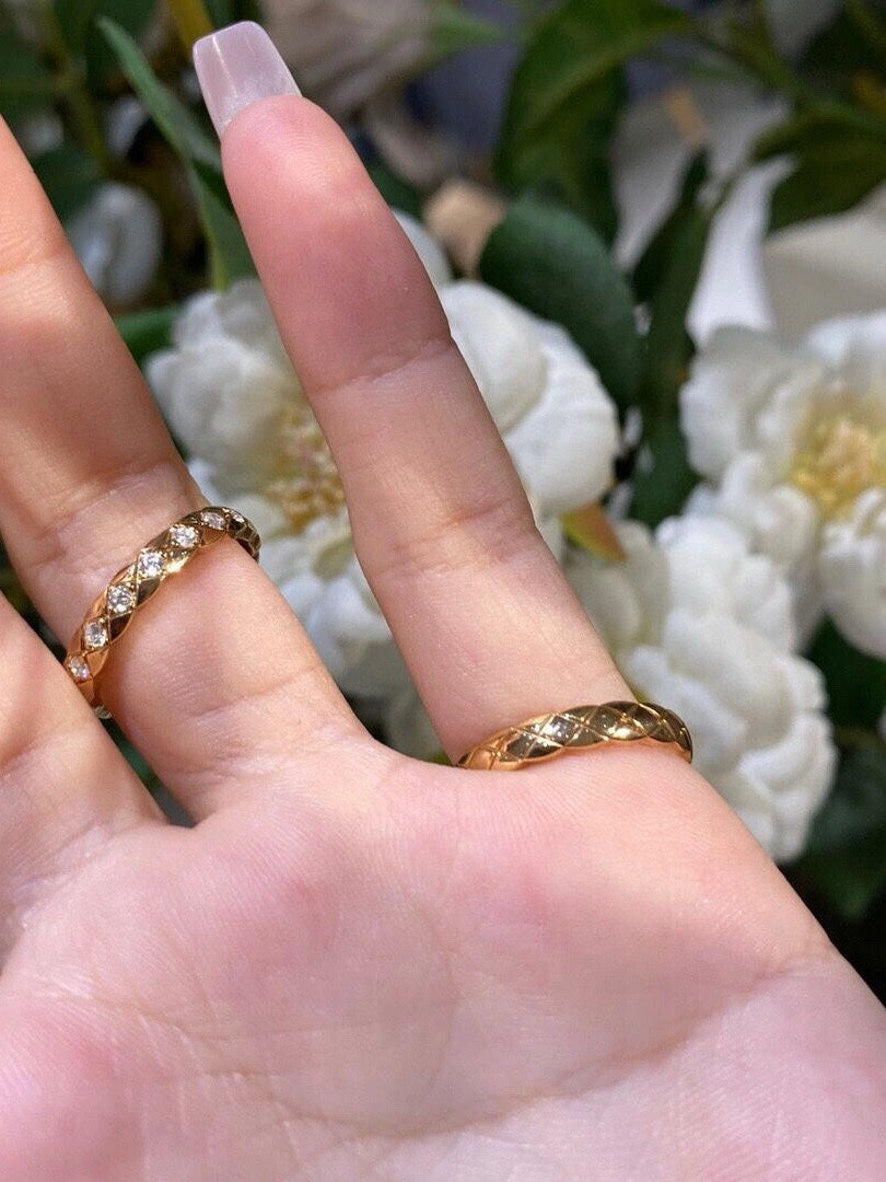 Quilted Pattern Ring, Rose Gold Tone
