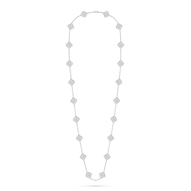 Quatrefoil Long Necklace, 20 Motifs, Rose Gold Tone, Malachite
