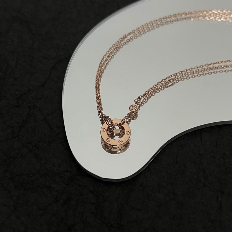 Screw-Motif Pendant Necklace, Stone-Set, Rose Gold Tone