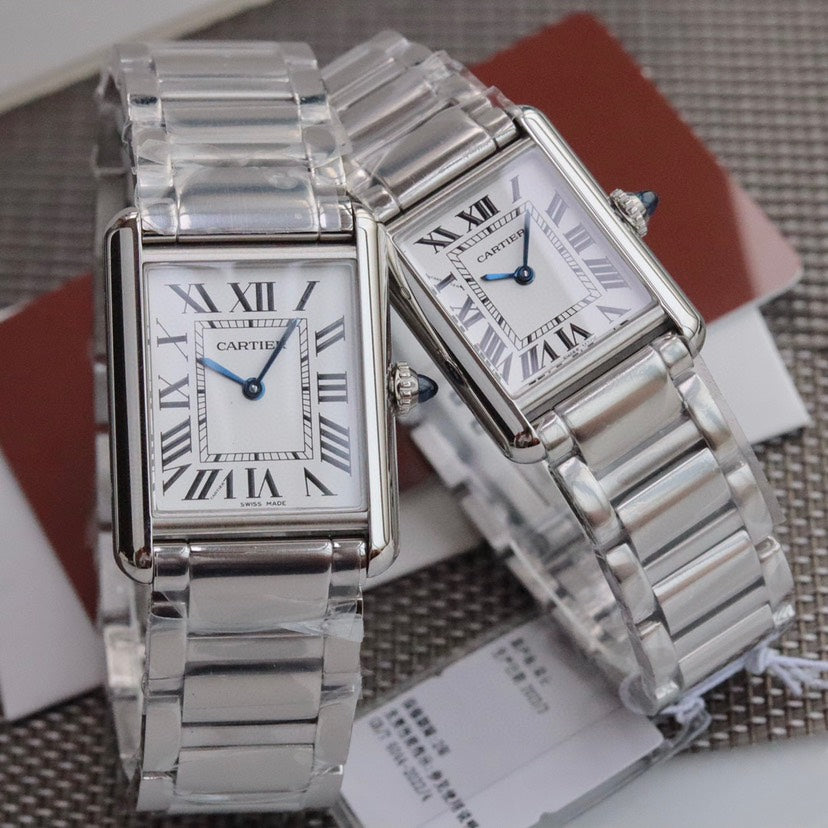 Rectangular Case Watch, White Gold Tone, White, Small Model