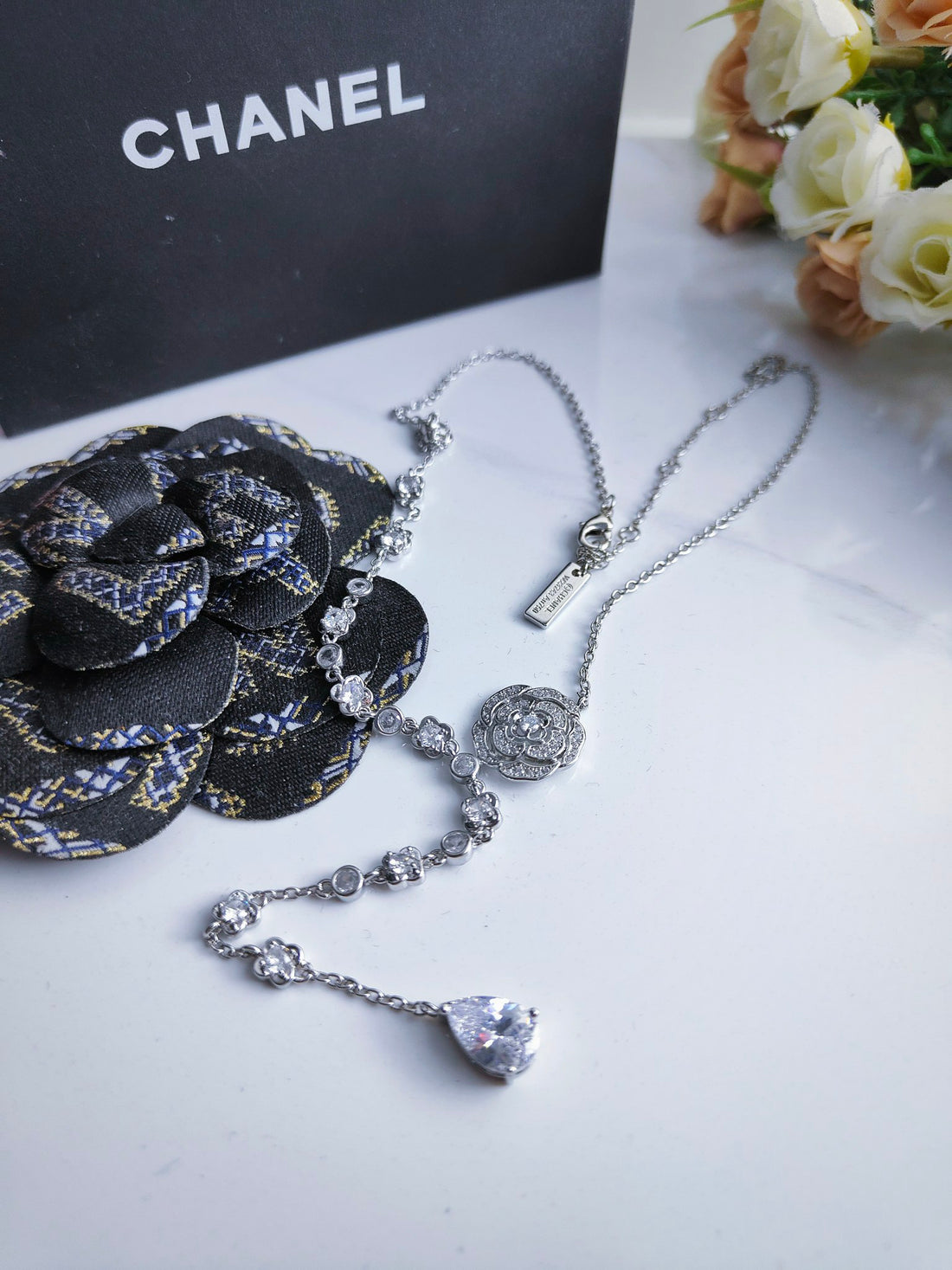 Chain Necklace, White Gold Tone