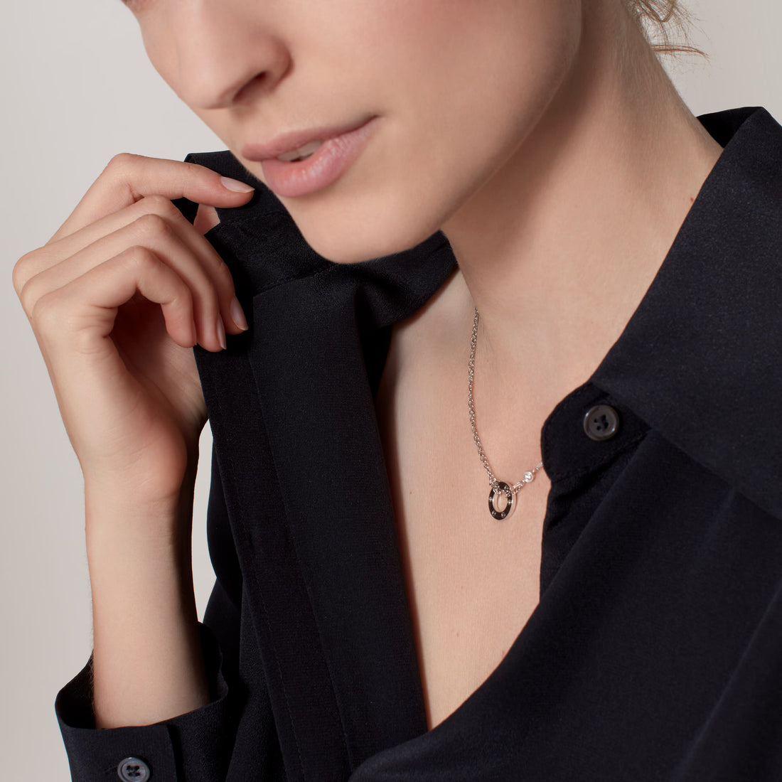 Screw-Motif Pendant Necklace, Stone-Set
