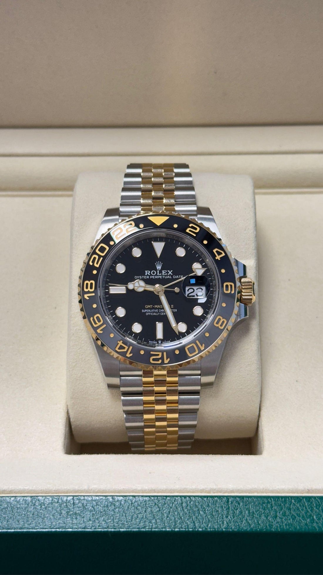 Dual-Time Bezel Watch, Yellow Gold Tone, Steel, 40 mm