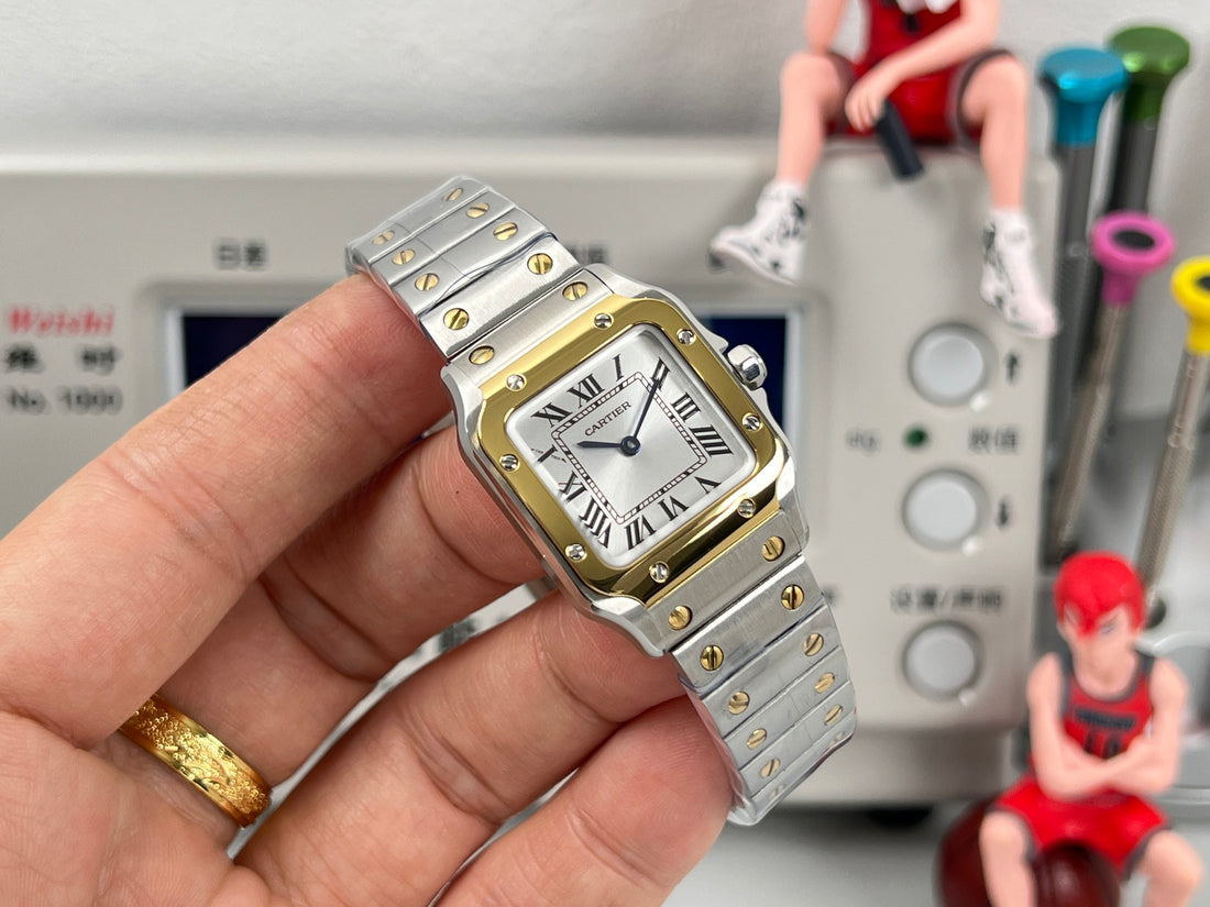 Square Case Watch, Yellow Gold Tone, Steel, Small Model