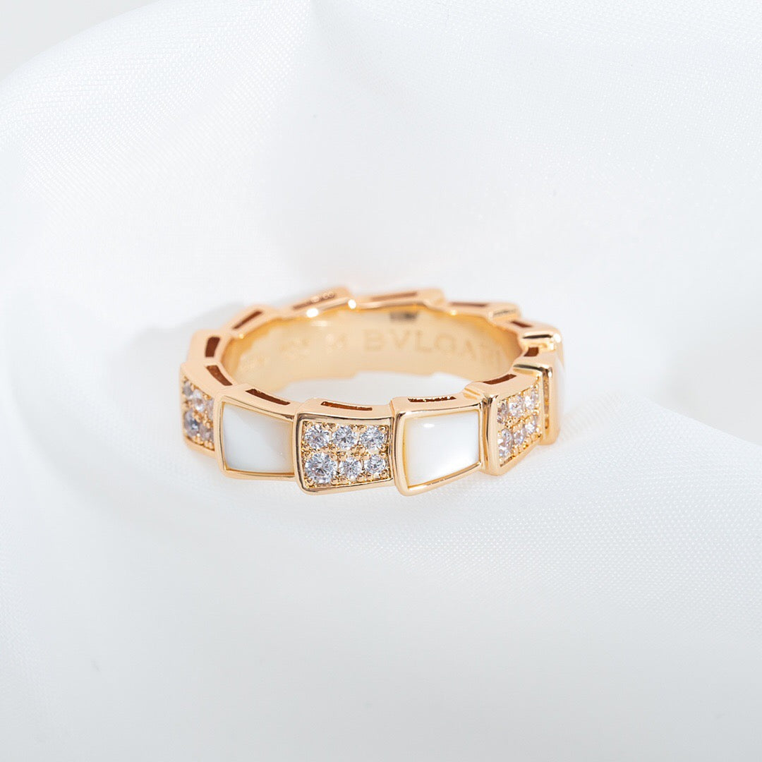 Snake-Scale Ring, Rose Gold Tone, Stone-Set, Mother-of-Pearl